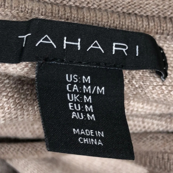 2/$30 TAHARI Sweater Size Medium Zebra Print Wool Blend Tan Brown Crewneck - Picture 2 of 16